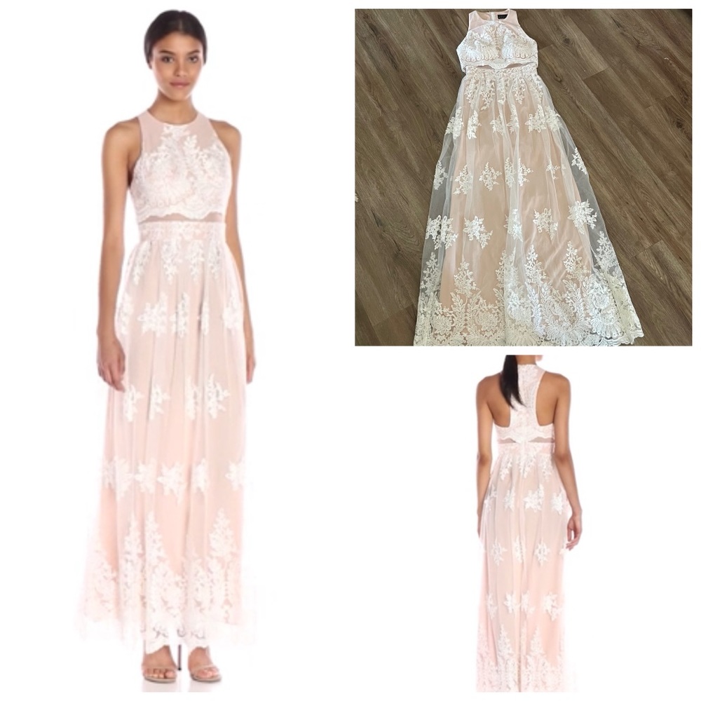 Avery G Embroidered Lace Lined Gown.